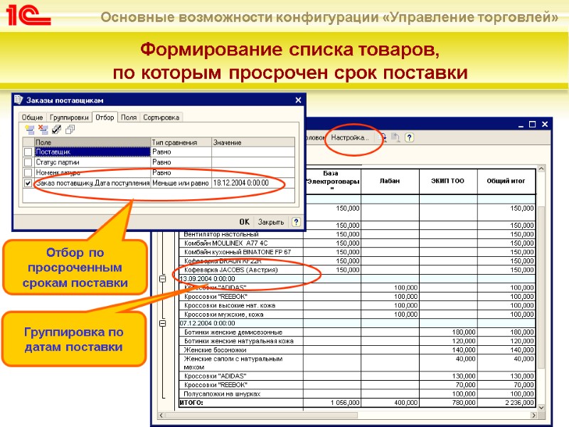 Формирование списка товаров,  по которым просрочен срок поставки  Отбор по просроченным срокам